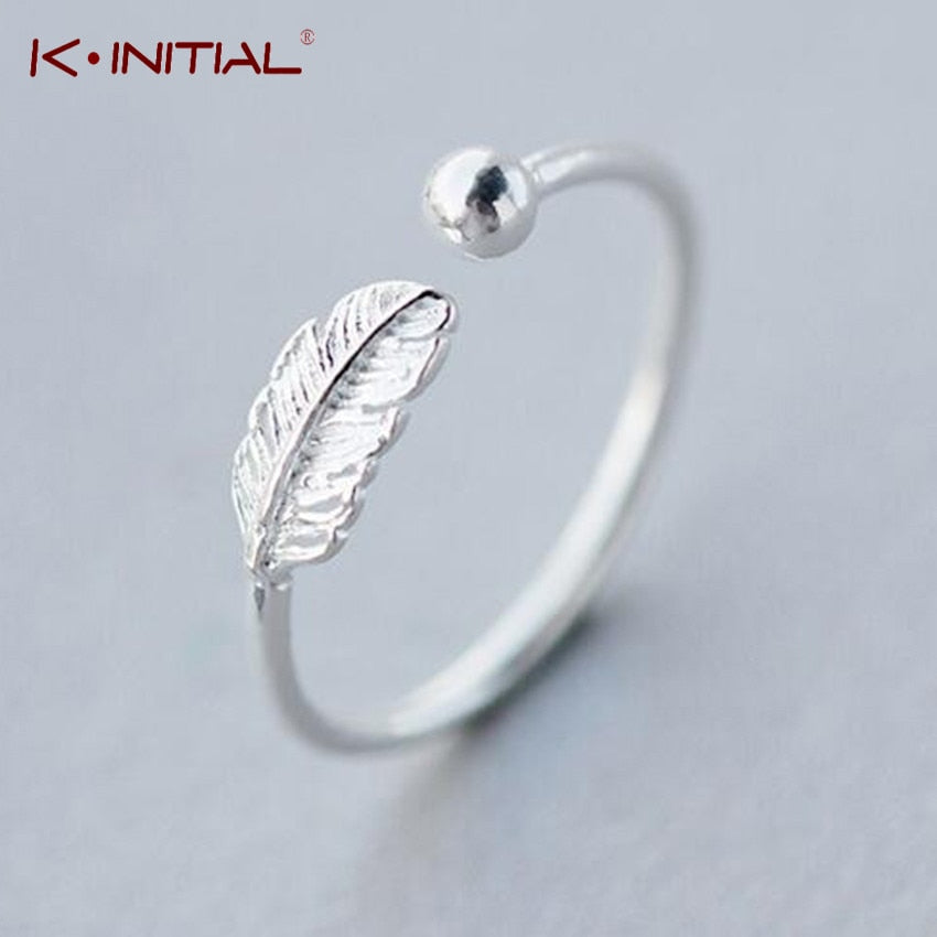 Kinitial Simple Leaf Feather Rings