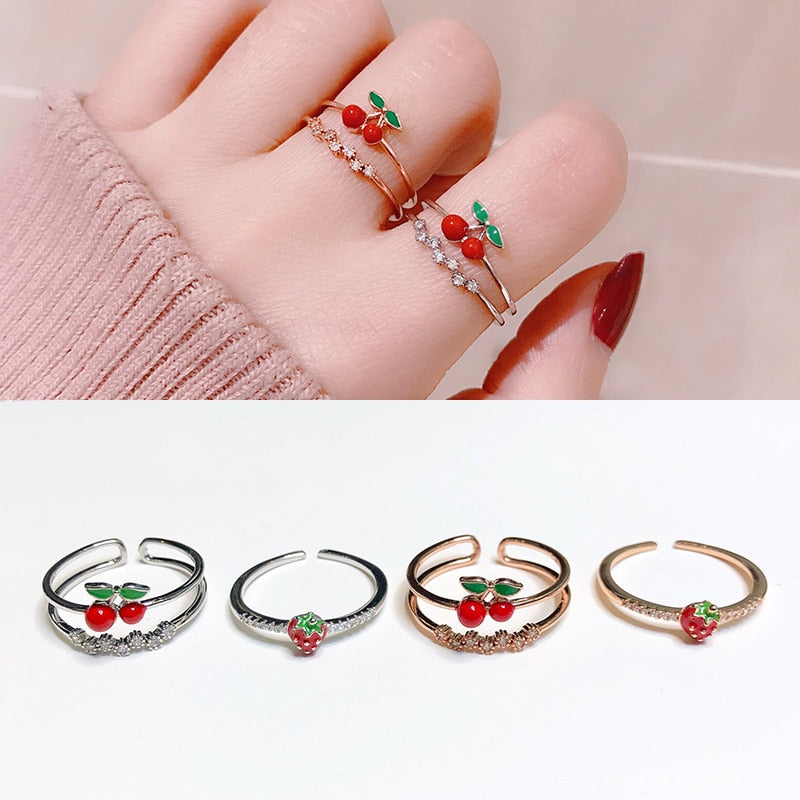 Cute Gold Color Alloy Cherry Rings